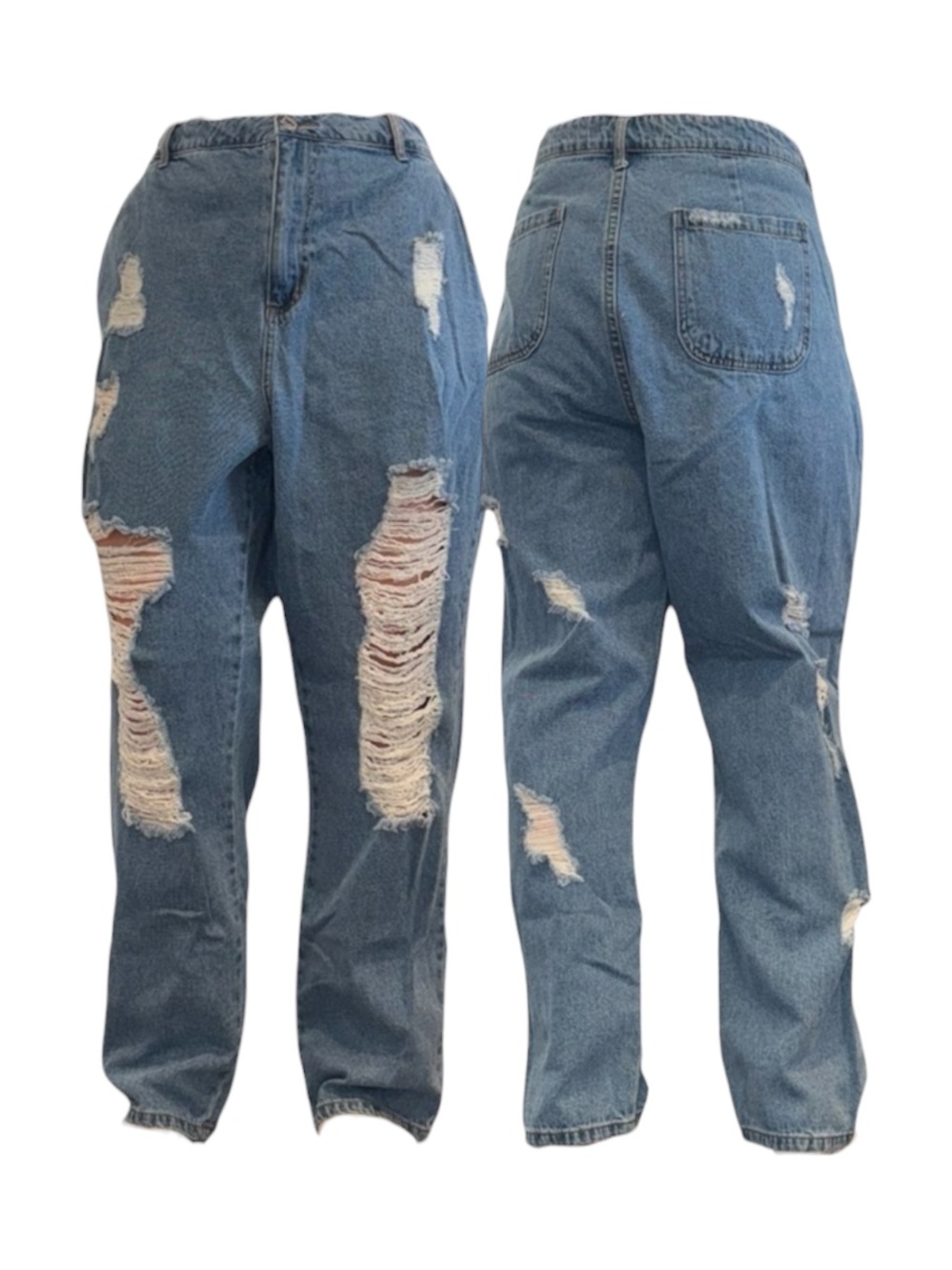 Blue Distressed Boyfriend Jeans